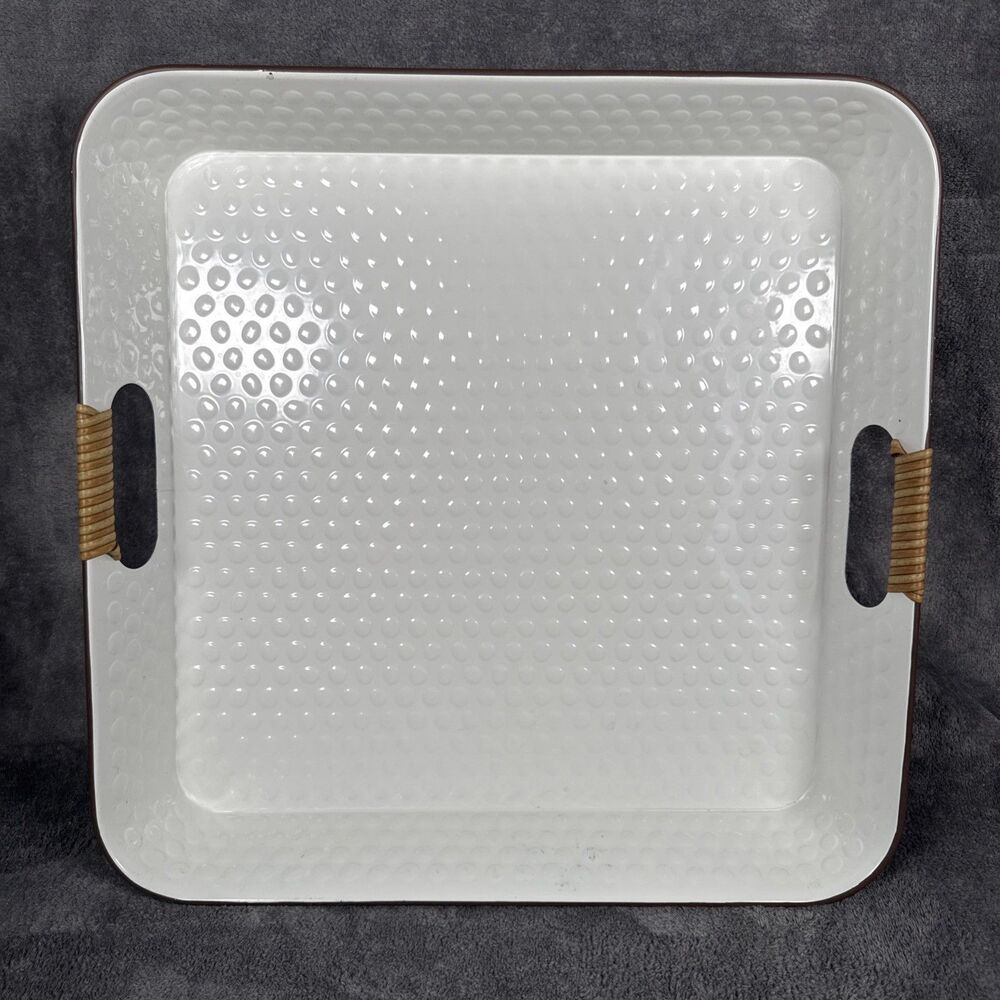 Better Homes & Gardens 16”x 16”Metal Tray Square White Farmhouse Handles Picnic